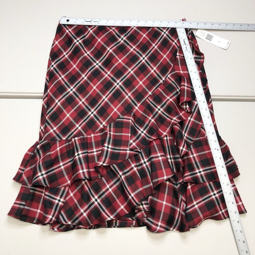 Lauren Ralph Lauren Skirt Red Tartan Plaid Ruffles Knee Length Pull On Women L - Picture 3 of 9